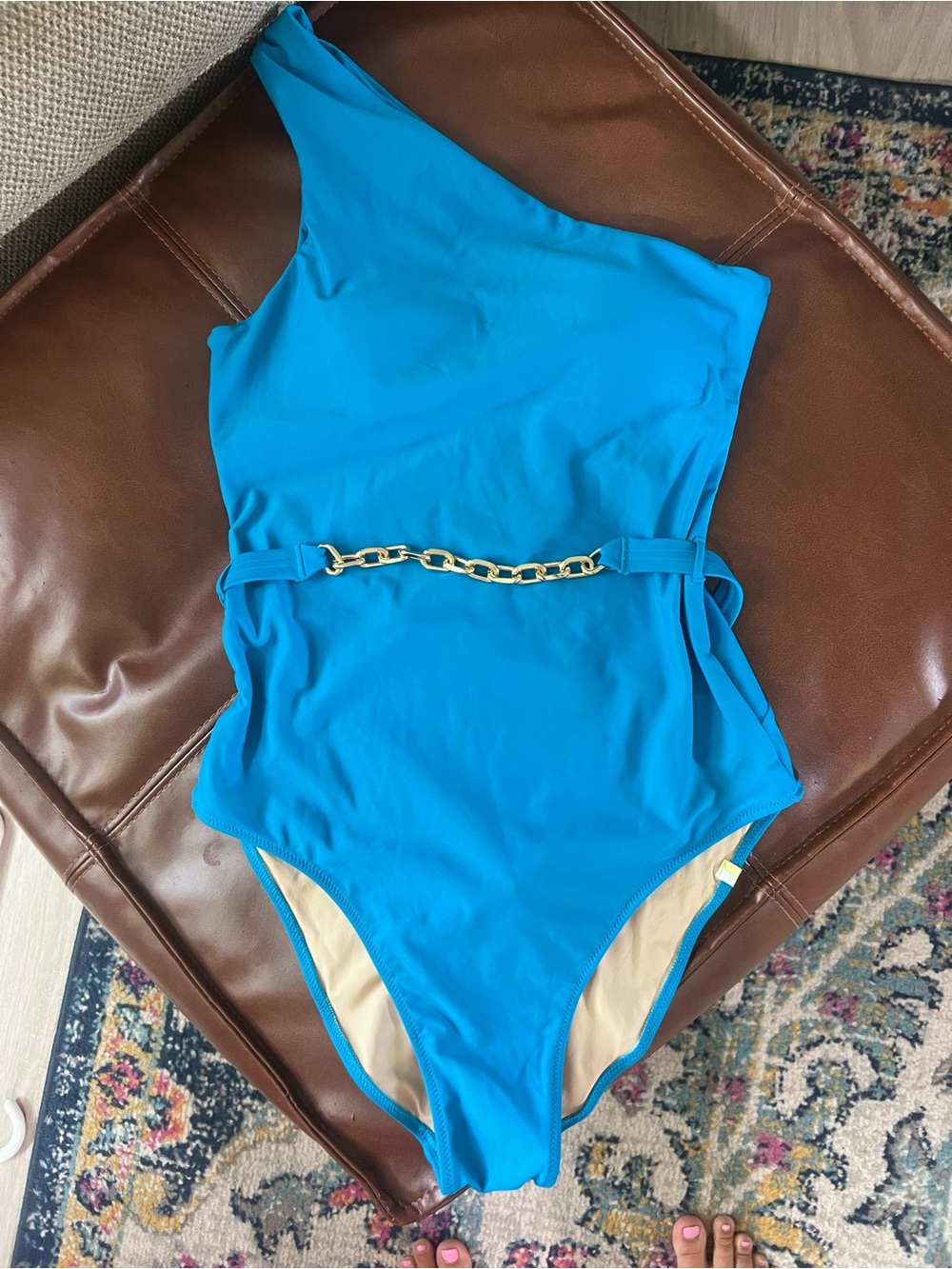 summersalt One-Shoulder Bright Blue Girls' Swimsuit with Gold Chain